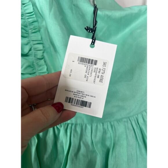 NWT Aje Bonjour Asymmetric One Shoulder Mini Dress Marine Green Size: 6 - Picture 5 of 9